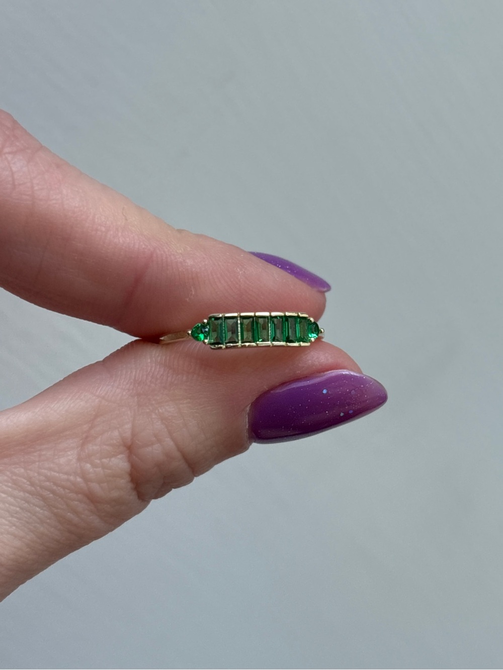 14k Gold Vermeil Dainty Simulated Baguette Emerald Ring - Picture 3 of 8
